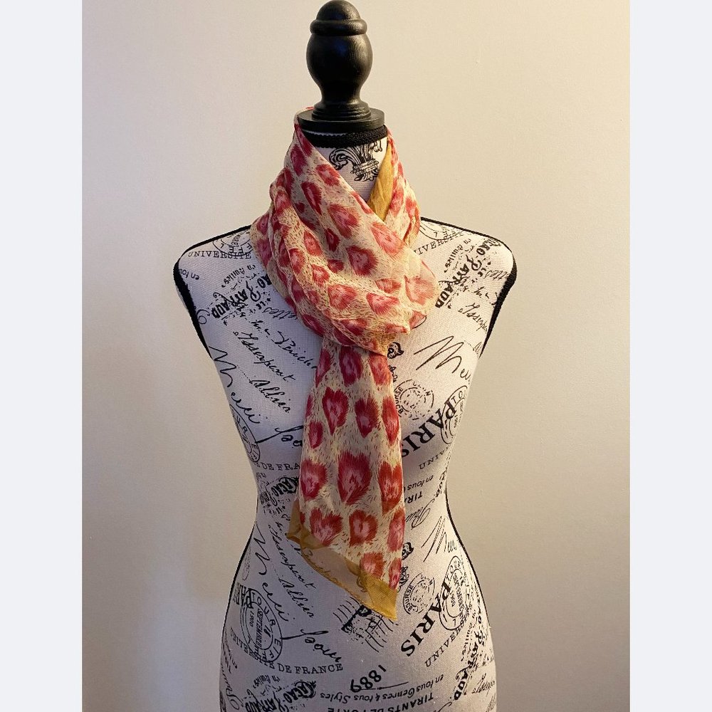 Long Silky Scarf Heart Animal Print